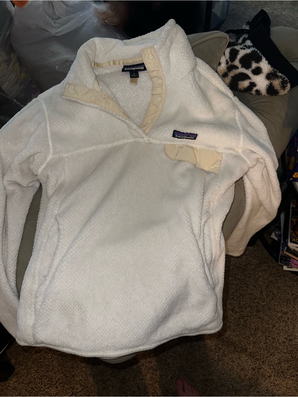 Patagonia Cream and White Synchilla Snap-T Pullover